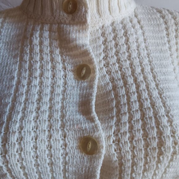 Vintage Medium Cardigan Sweater Women's 70's Knit Button-Up Ribbed Collar & Cuff - Picture 4 of 7